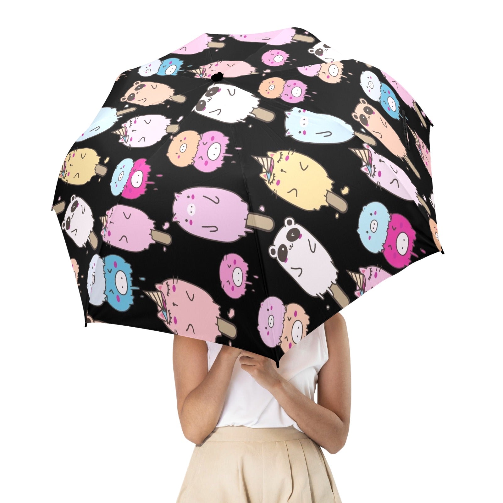 Cute Animal Ice Blocks - Semi-Automatic Foldable Umbrella Semi-Automatic Foldable Umbrella Printed Offshore