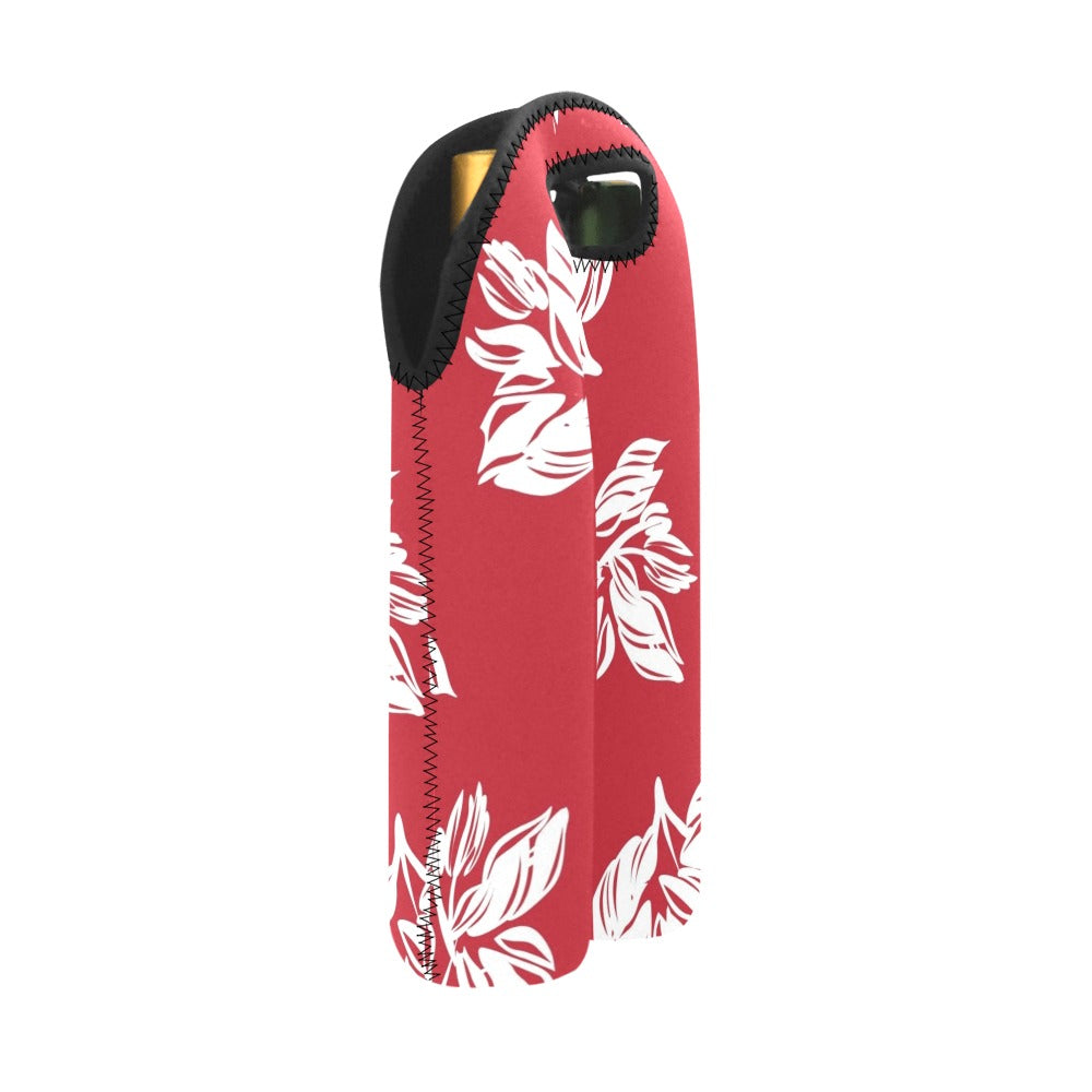 Red Retro Foliage, Hawaiian Flower - 2-Bottle Neoprene Wine Bag 2 Bottle Wine Bag Printed Offshore Summer Surf