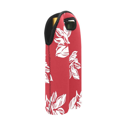 Red Retro Foliage, Hawaiian Flower - 2-Bottle Neoprene Wine Bag 2 Bottle Wine Bag Printed Offshore Summer Surf