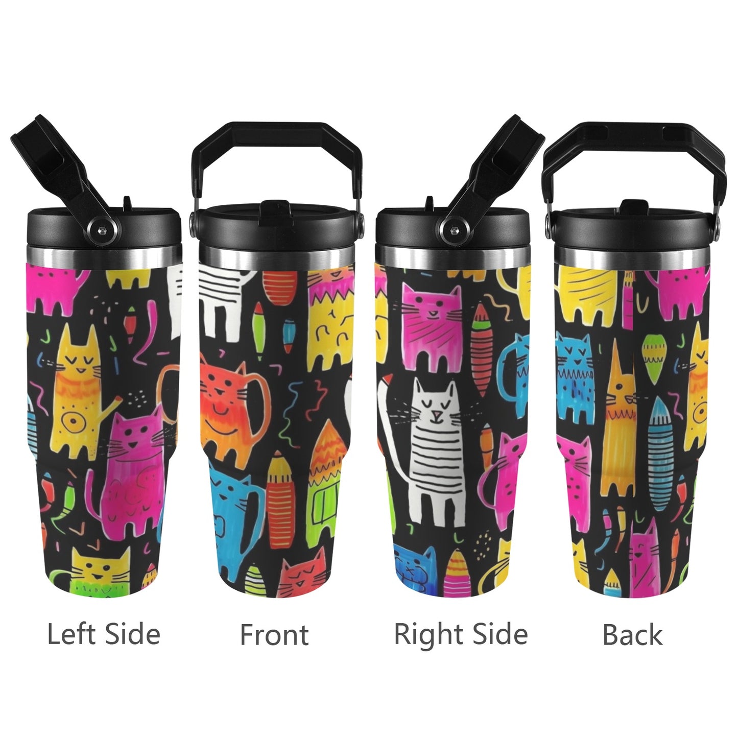 Colourful Cats - 30oz Tumbler with Top Handle