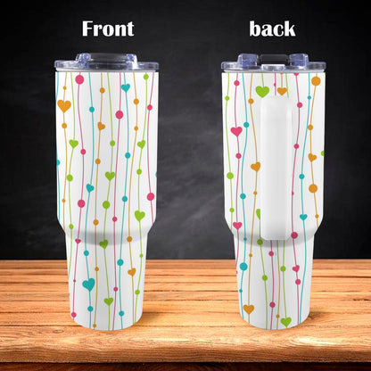 Heart Lines - 40oz Tumbler with White Handle