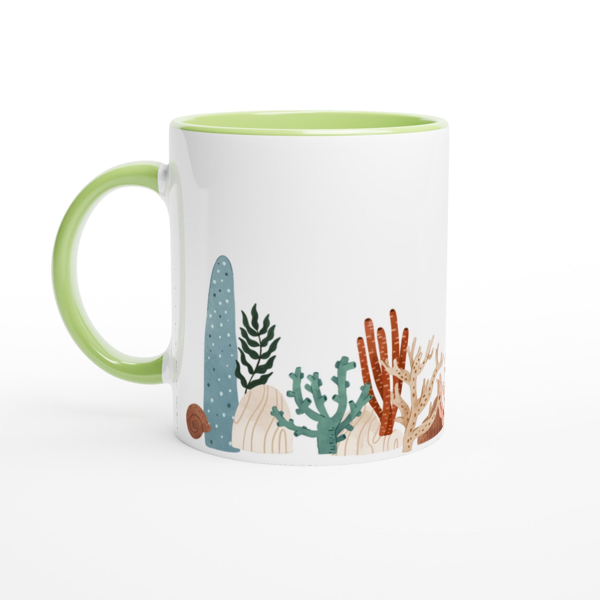 Coral Garden - White 11oz Ceramic Mug with Colour Inside Ceramic Green Colour 11oz Mug Environment
