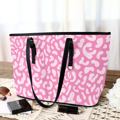 Pink Leopard - Leather Tote Bag-Large