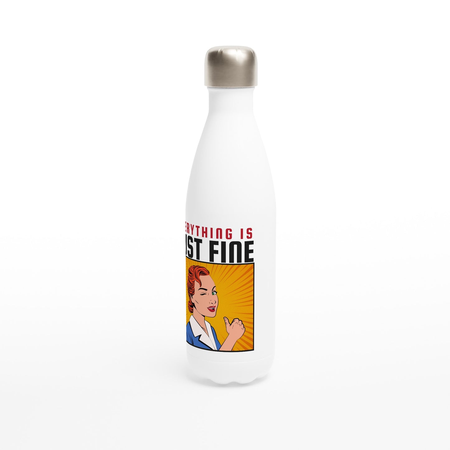 Everything Is Just Fine - White 17oz Stainless Steel Water Bottle White Water Bottle comic