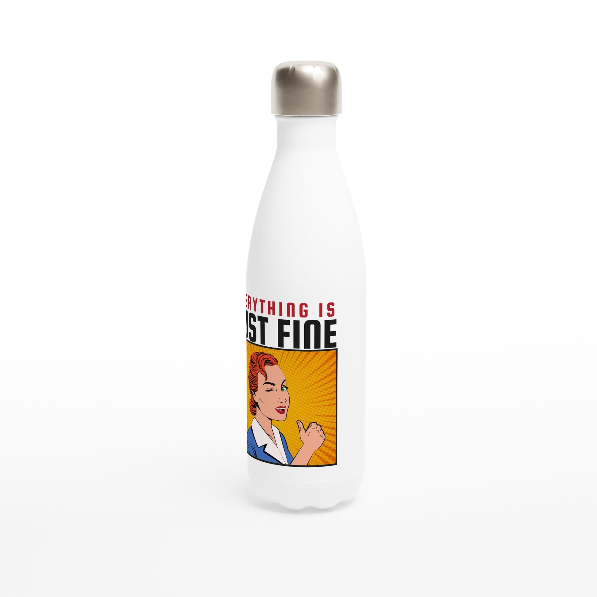 Everything Is Just Fine - White 17oz Stainless Steel Water Bottle White Water Bottle comic