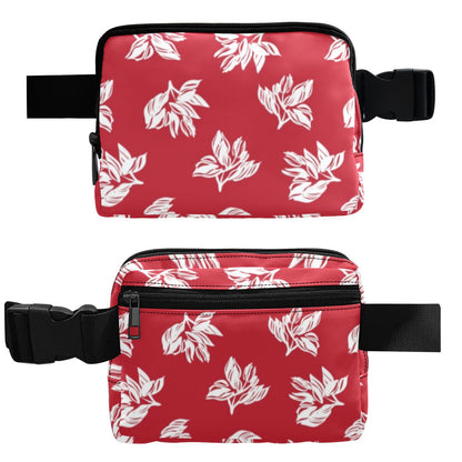 Red Retro Foliage, Hawaiian Flower - Belt Bag