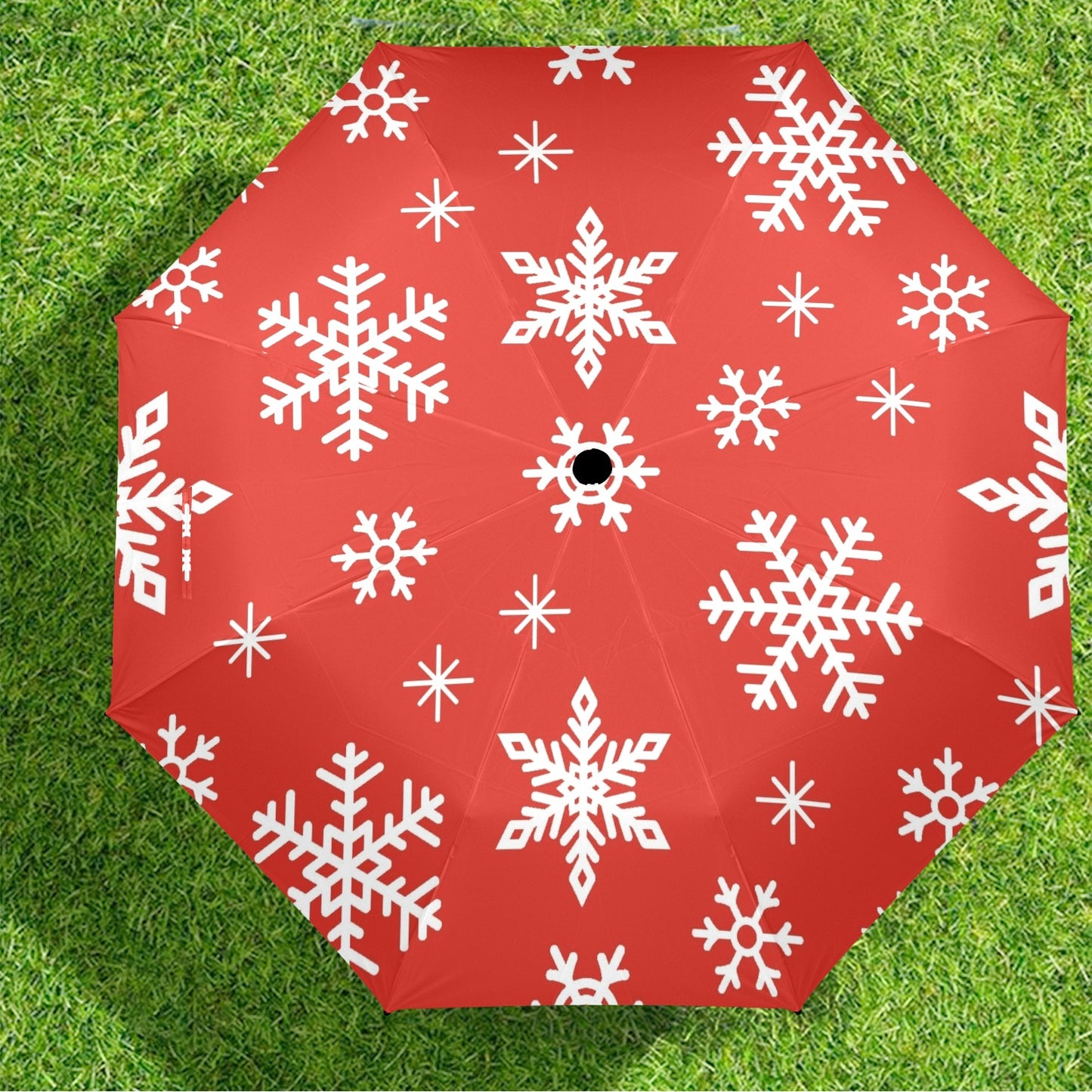 Red Snowflakes, Christmas - Semi-Automatic Foldable Umbrella