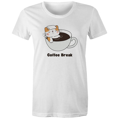 Cat Coffee Break - Womens T-shirt White Womens T-shirt animal Coffee Printed In Australia