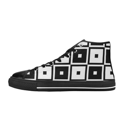 Black And White Squares - Women's High Top Canvas Shoes