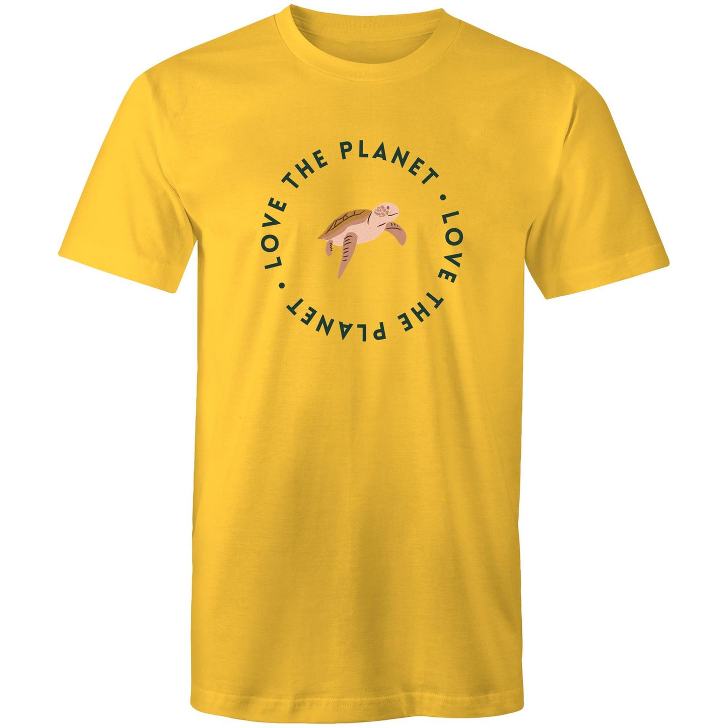 Love The Planet, Turtle - Mens T-Shirt Yellow Mens T-shirt animal Environment Printed In Australia