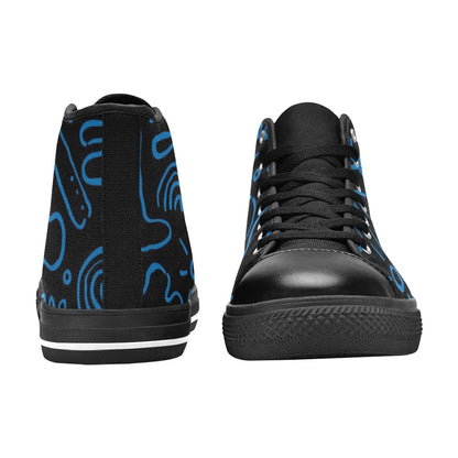 Blue Squiggle - Men's High Top Canvas Shoes