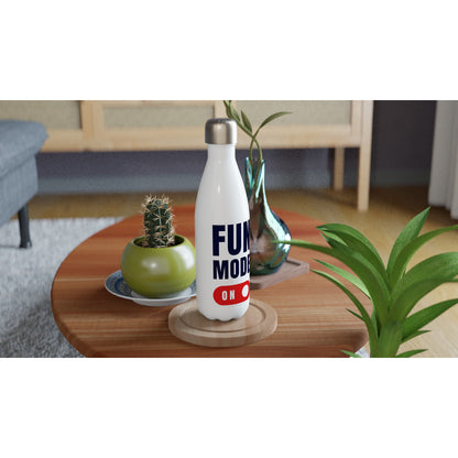 Fun Mode On - White 17oz Stainless Steel Water Bottle White Water Bottle Globally Fulfilled