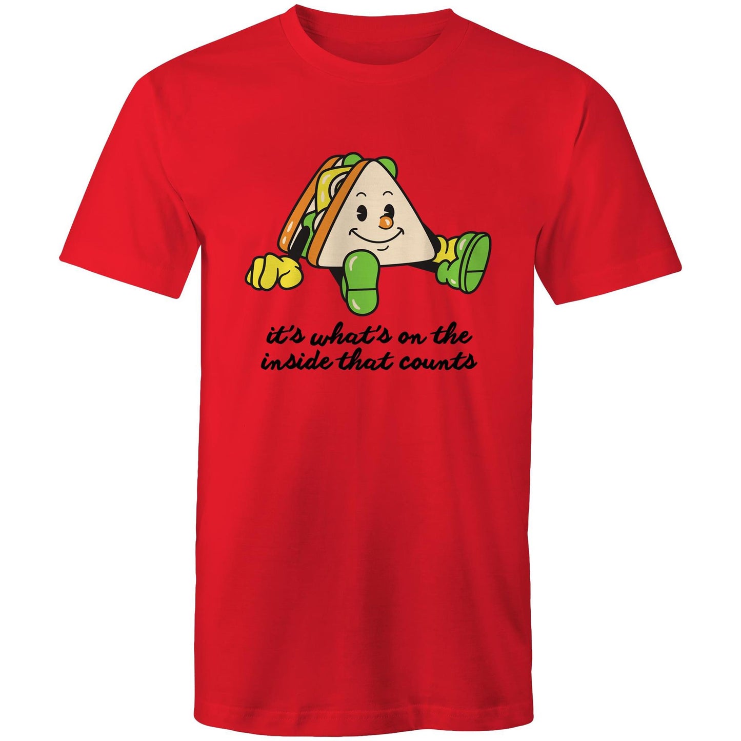 Sandwich, It's What's On The Inside That Counts - Mens T-Shirt Red Mens T-shirt Food Motivation