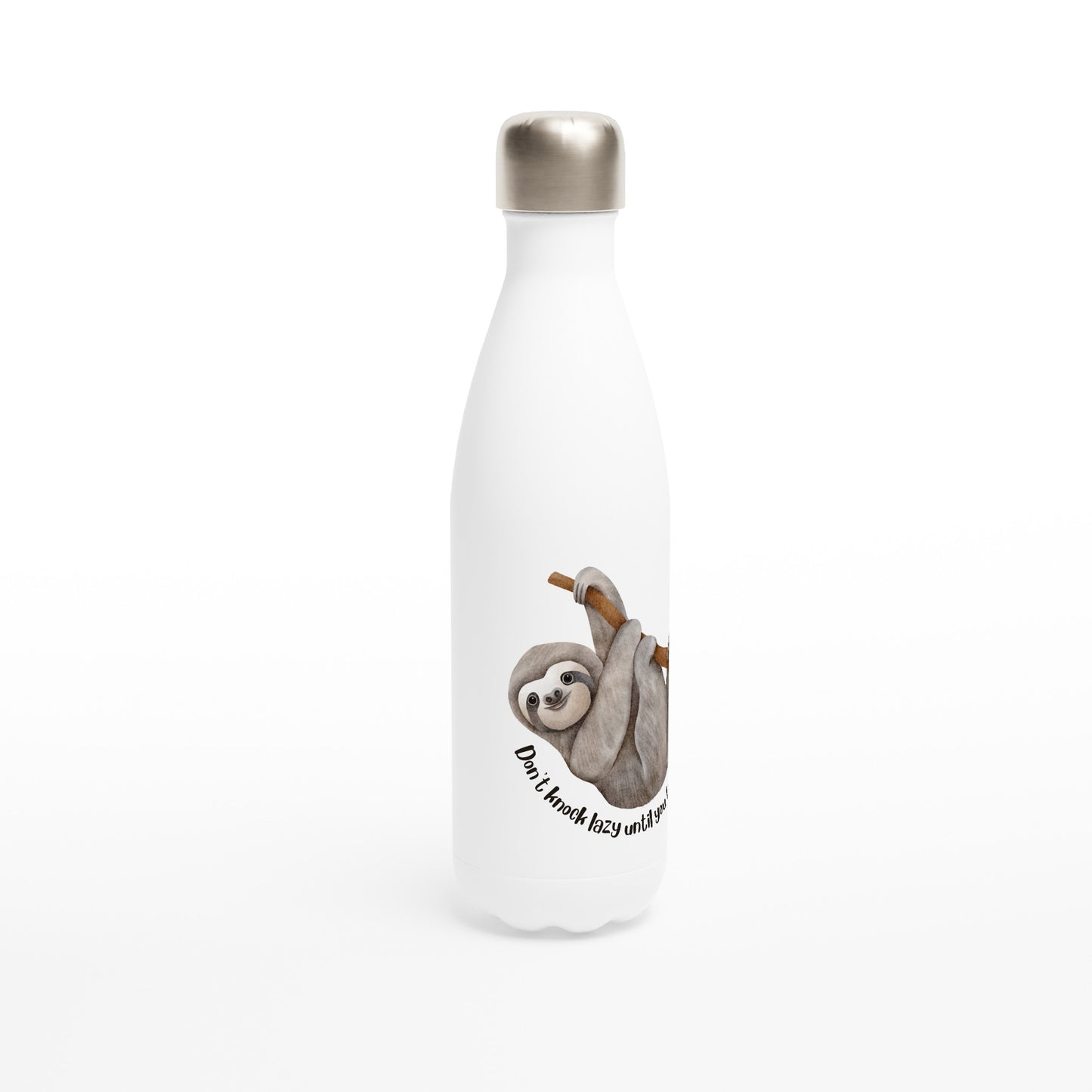 Don't Knock Lazy Until You Try It, Sloth - White 17oz Stainless Steel Water Bottle White Water Bottle animal Funny Globally Fulfilled