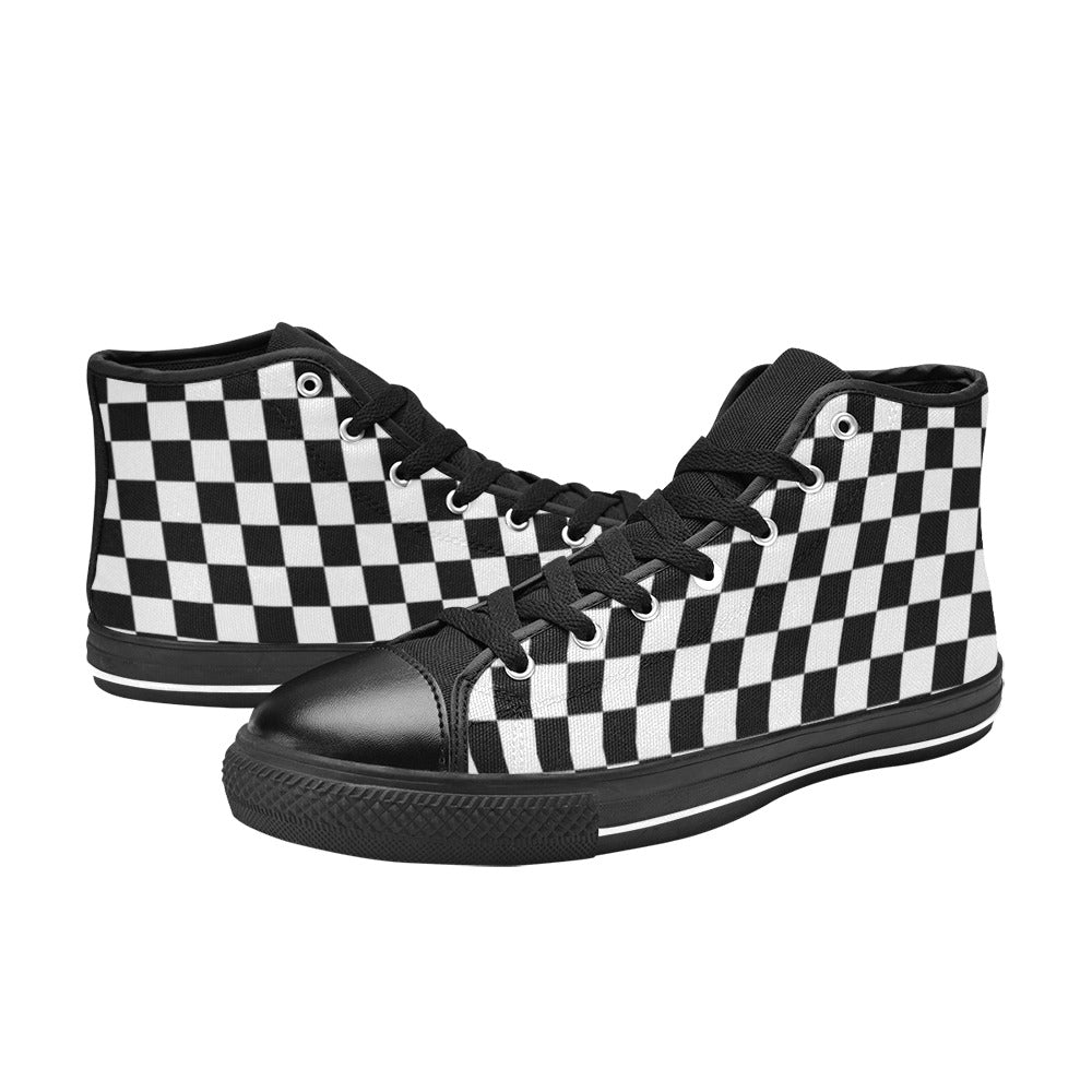 Black And White Checkered - Women's High Top Canvas Shoes