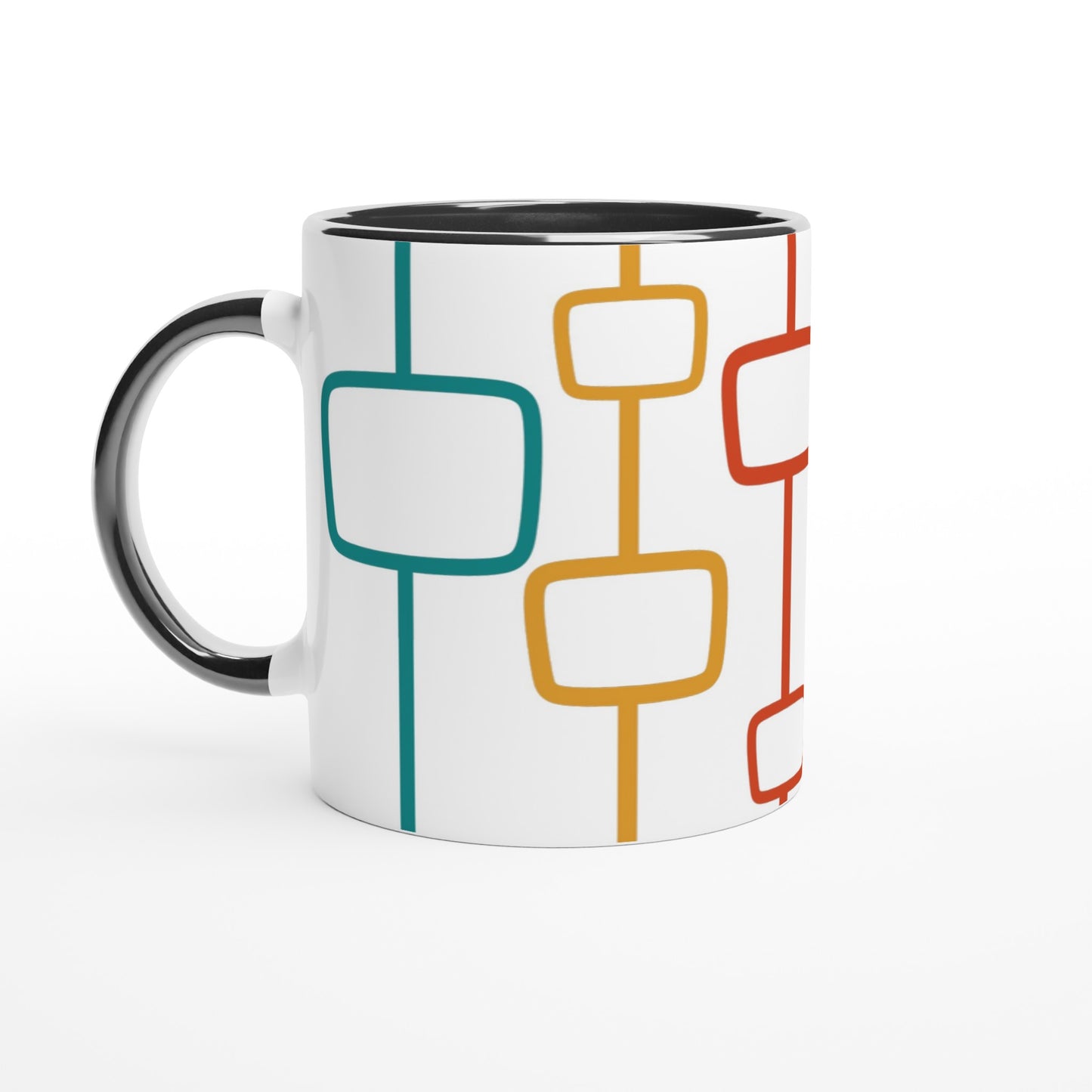 Retro Window Pattern - White 11oz Ceramic Mug with Colour Inside Ceramic Black Colour 11oz Mug Globally Fulfilled Retro