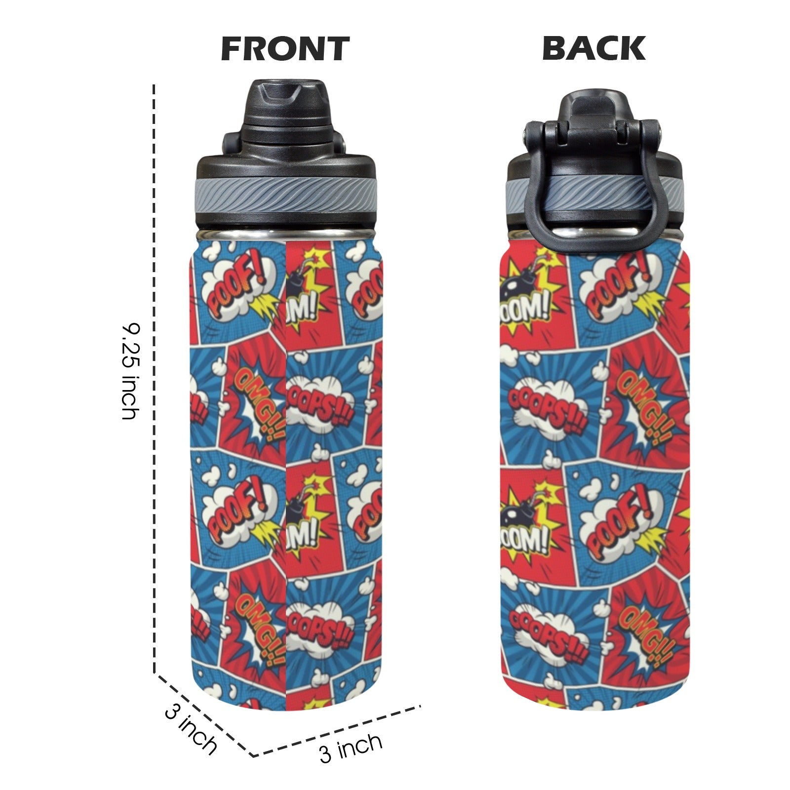 Comic Book Pop - Insulated Water Bottle with Dual-Use Lid (18oz) Insulated Water Bottle with Dual-Use Lid (18oz) comic Printed Offshore