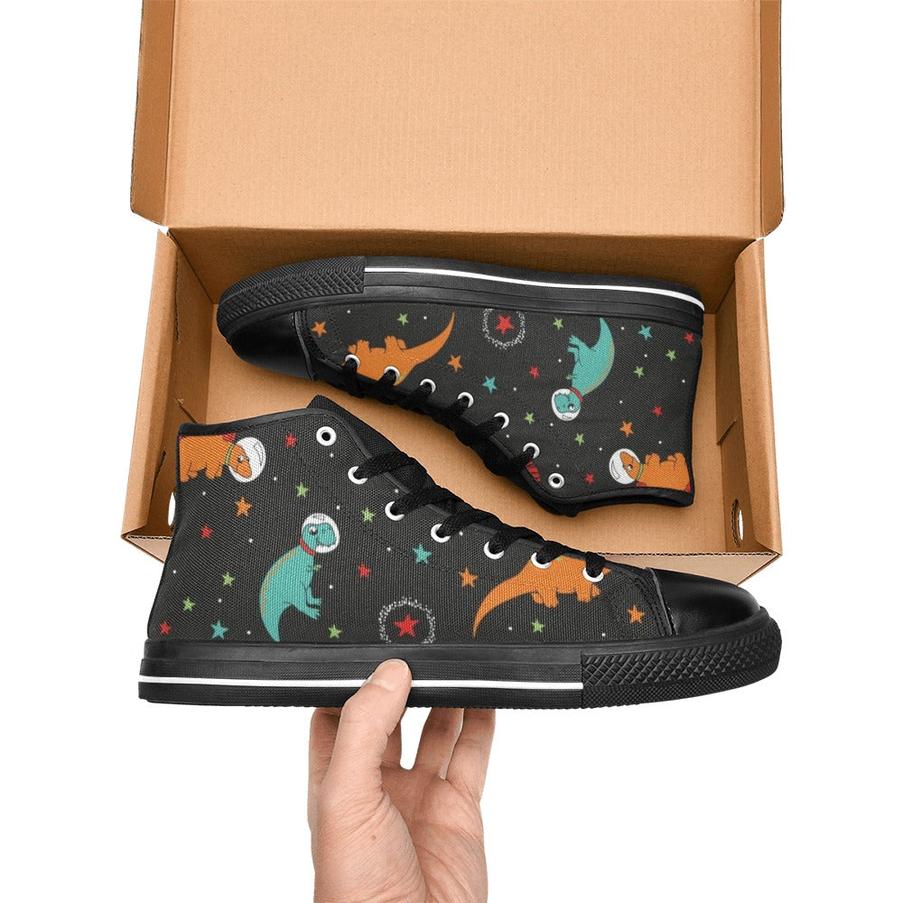 Astronaut Dinosaurs - Kids' High Top Canvas Shoes