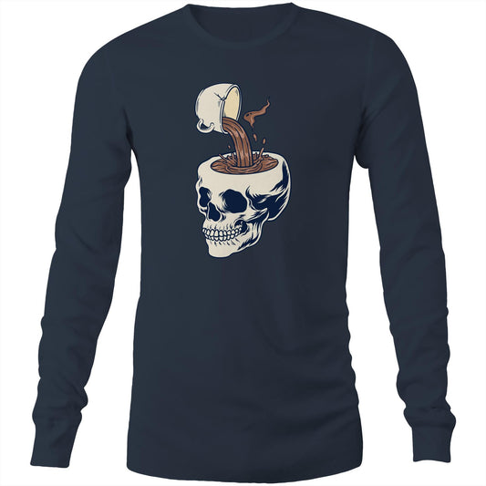Coffee Skull - Long Sleeve T-Shirt Navy Unisex Long Sleeve T-shirt Coffee