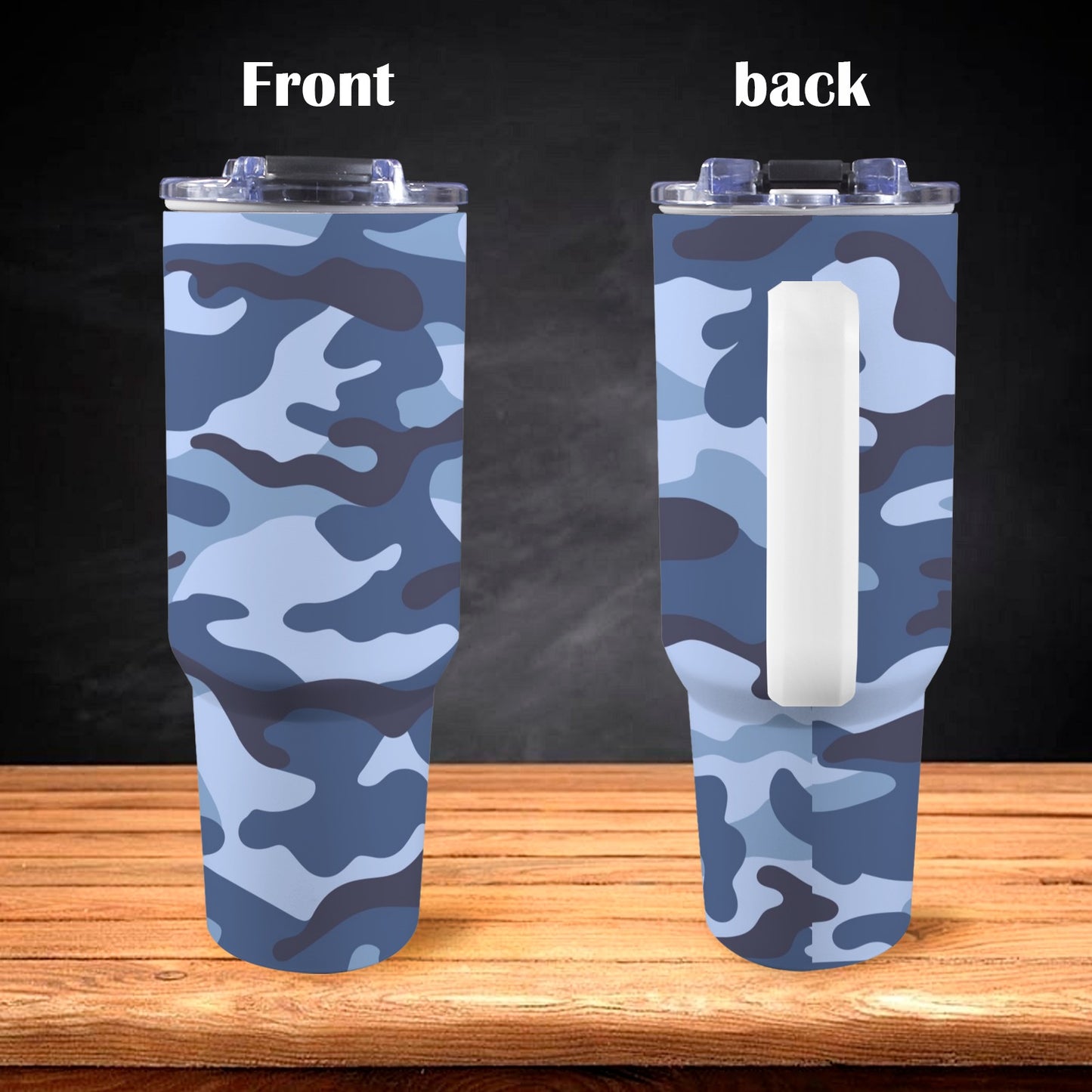 Blue Camouflage - 40oz Tumbler with White Handle