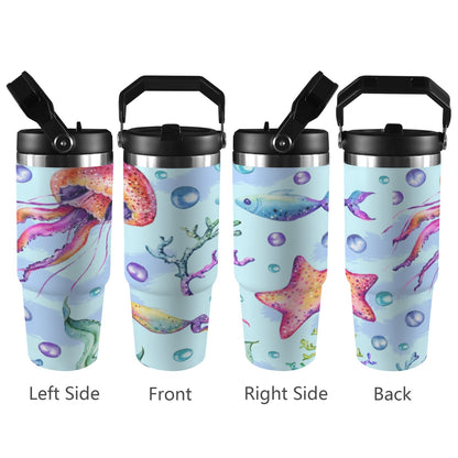 Jellyfish And Starfish - 30oz Tumbler with Top Handle