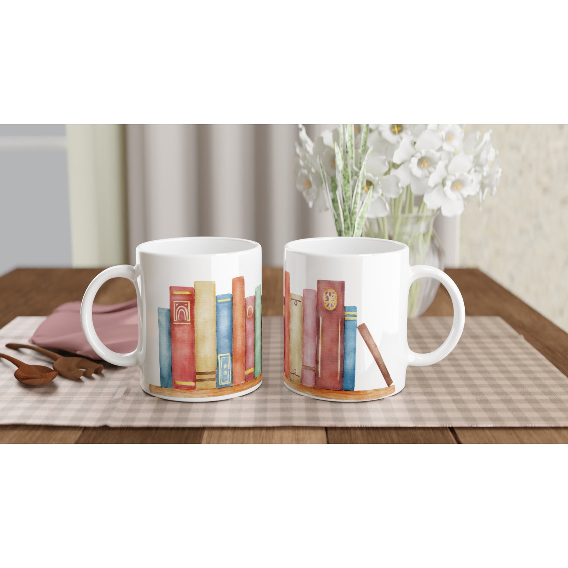 Books - White 11oz Ceramic Mug White 11oz Mug Globally Fulfilled Reading