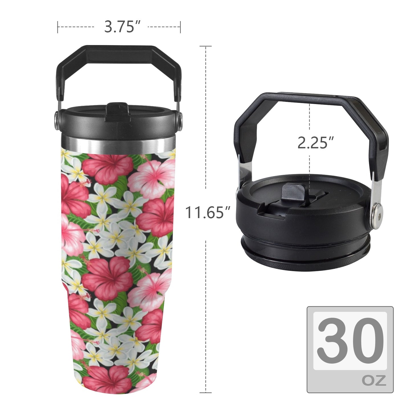 Hibiscus - 30oz Tumbler with Top Handle