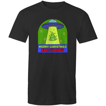 Merry Christmas Earthlings, UFO - Mens T-Shirt Black Christmas Mens T-shirt Merry Christmas