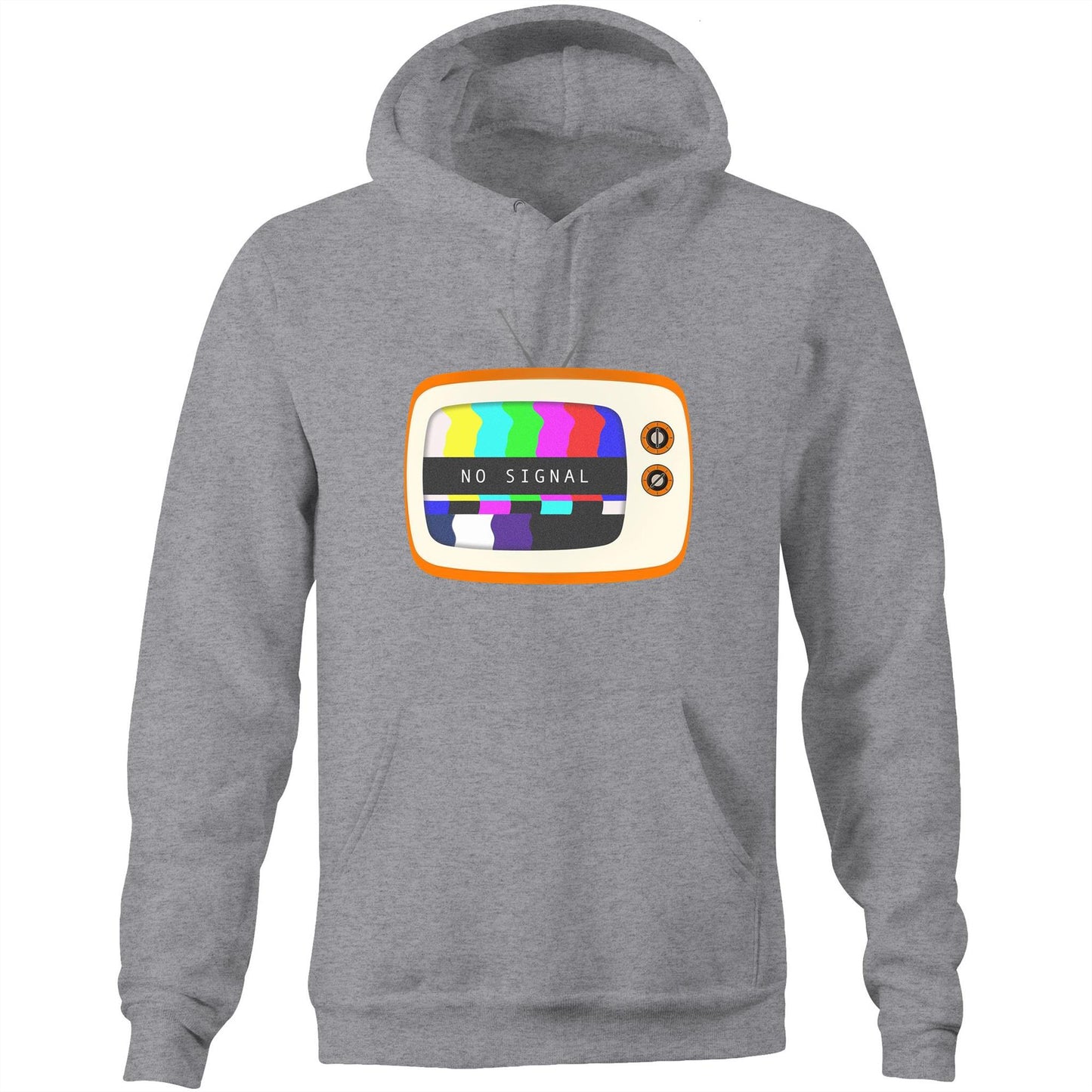 Retro Television, No Signal - Pocket Hoodie Sweatshirt Grey Marle Hoodie Retro