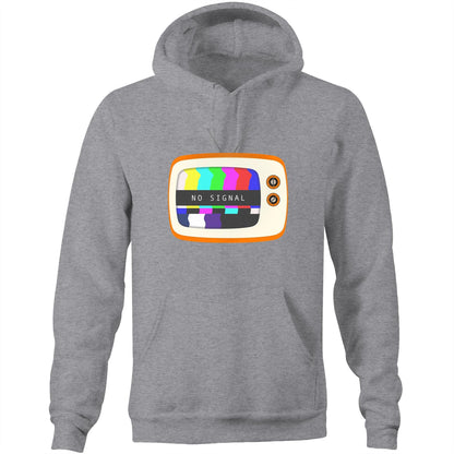 Retro Television, No Signal - Pocket Hoodie Sweatshirt Grey Marle Hoodie Retro