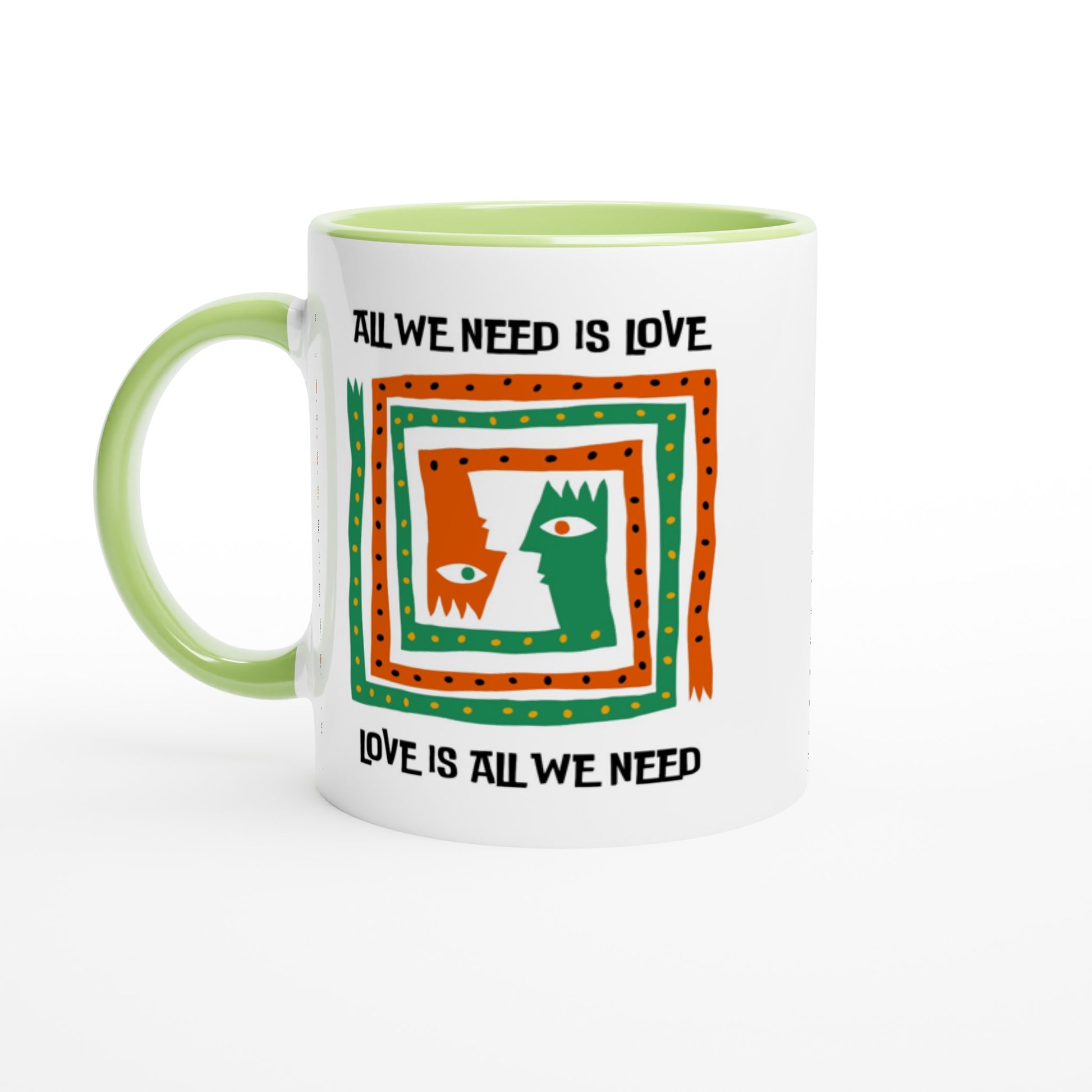 All We Need Is Love - White 11oz Ceramic Mug with Colour Inside Ceramic Green Colour 11oz Mug Music