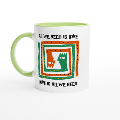 All We Need Is Love - White 11oz Ceramic Mug with Colour Inside Ceramic Green Colour 11oz Mug Music