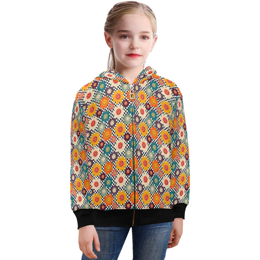 Happy Retro Flowers - Senior Girls Zip Up Hoodie