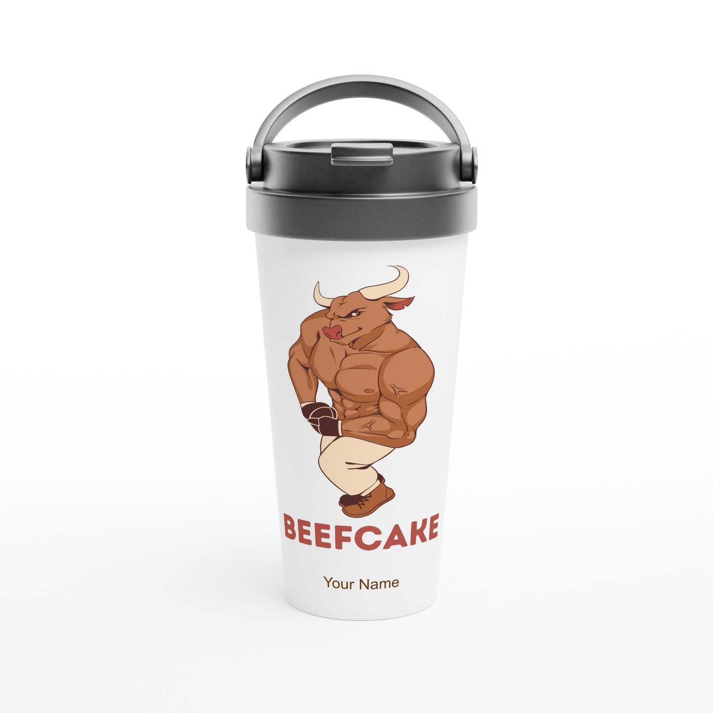 Personalised - Beefcake - White 15oz Stainless Steel Travel Mug Default Title Personalised Travel Mug Fitness