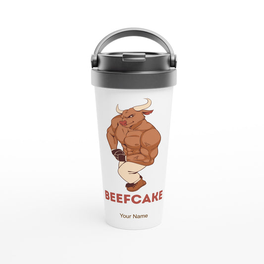 Personalised - Beefcake - White 15oz Stainless Steel Travel Mug Default Title Personalised Travel Mug Fitness