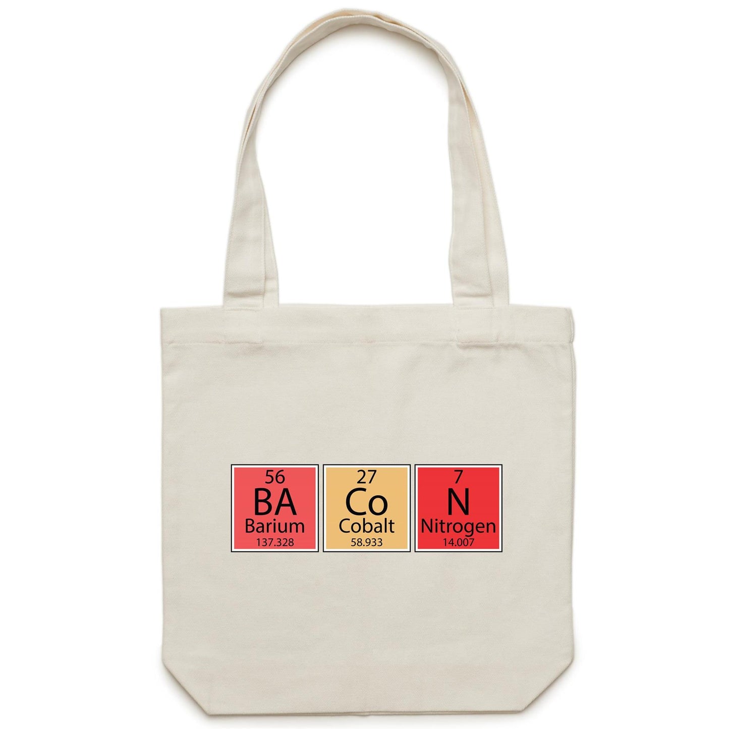 Bacon, Periodic Table - Canvas Tote Bag Cream One Size Tote Bag Printed In Australia