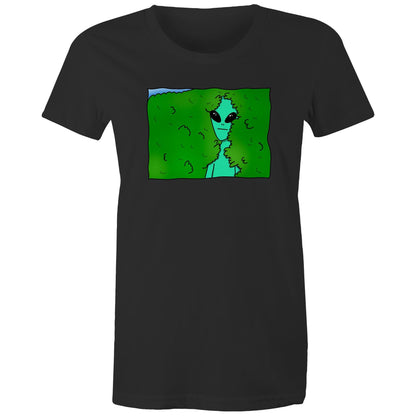 Alien Backing Into Hedge Meme - Womens T-shirt