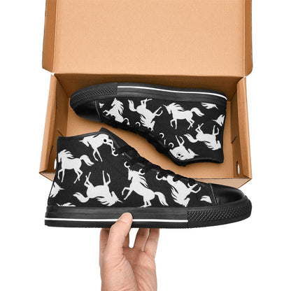 Black And White Unicorn - Women's High Top Canvas Shoes