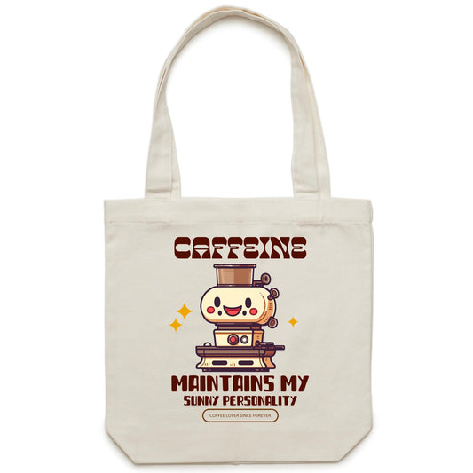 Caffeine Maintains My Sunny Personality - Canvas Tote Bag Default Title Tote Bag Coffee