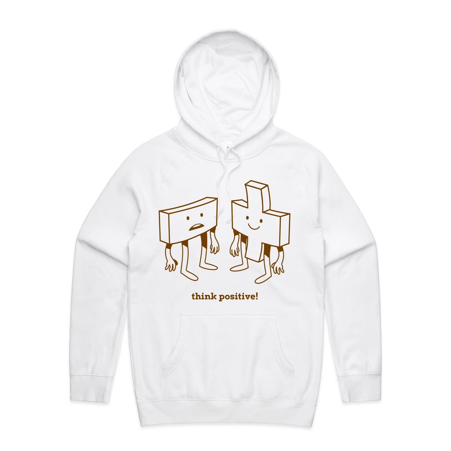 Think Positive, Plus And Minus - Supply Hood White Mens Supply Hoodie Maths Motivation