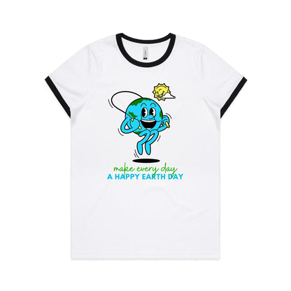 Make Every Day A Happy Earth Day - Women's Ringer Tee