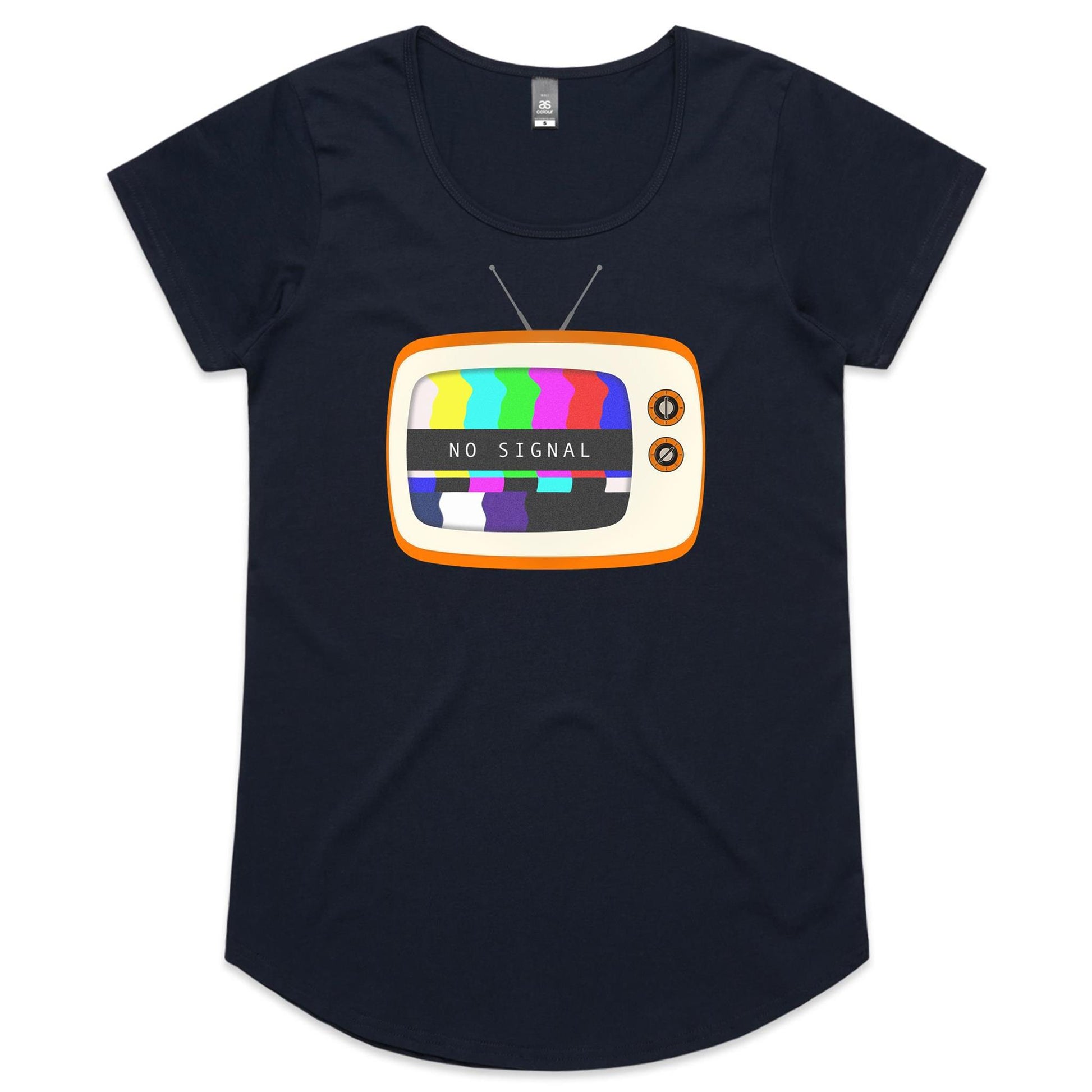 Retro Television, No Signal - Womens Scoop Neck T-Shirt Navy Womens Scoop Neck T-shirt Retro