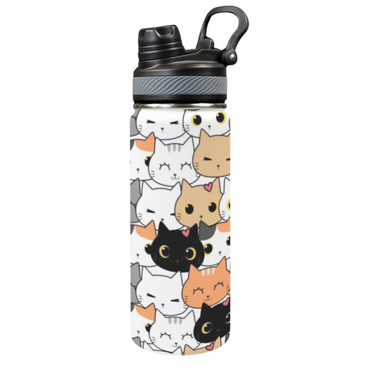 Cute Cartoon Cats - Insulated Water Bottle with Dual-Use Lid (18oz)