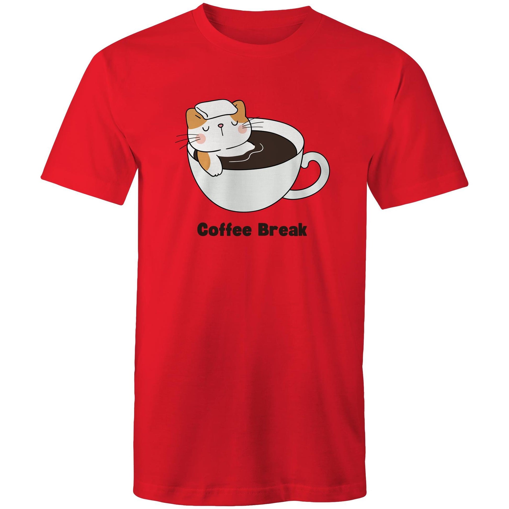 Cat Coffee Break - Mens T-Shirt Red Mens T-shirt animal Coffee