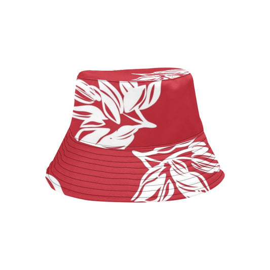 Red Retro Foliage, Hawaiian Flower - Womens Bucket Hat