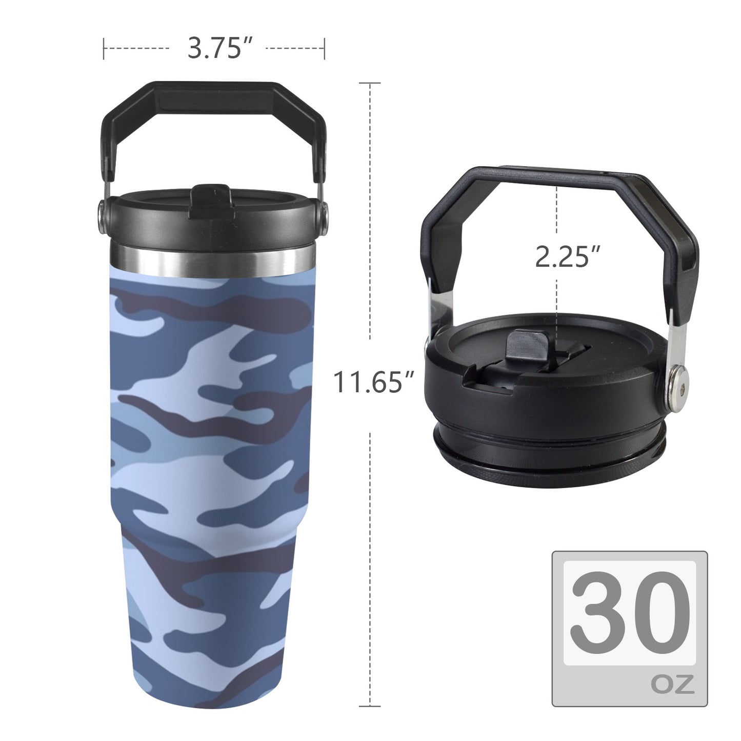 Blue Camouflage - 30oz Tumbler with Top Handle