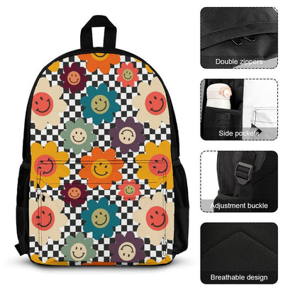 Happy Retro Flowers - School Backpack Three Piece Set