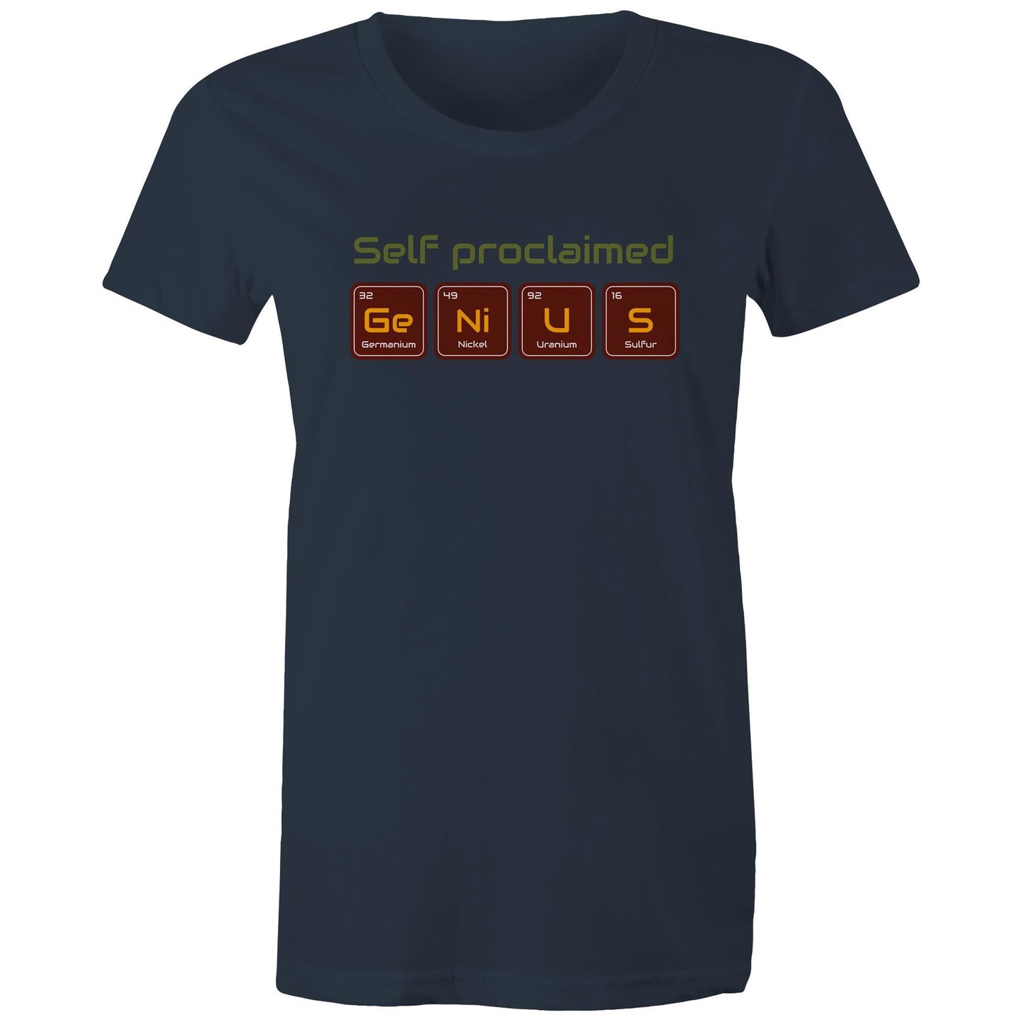 Self Proclaimed Genius, Periodic Table - Womens T-shirt Navy Womens T-shirt Science