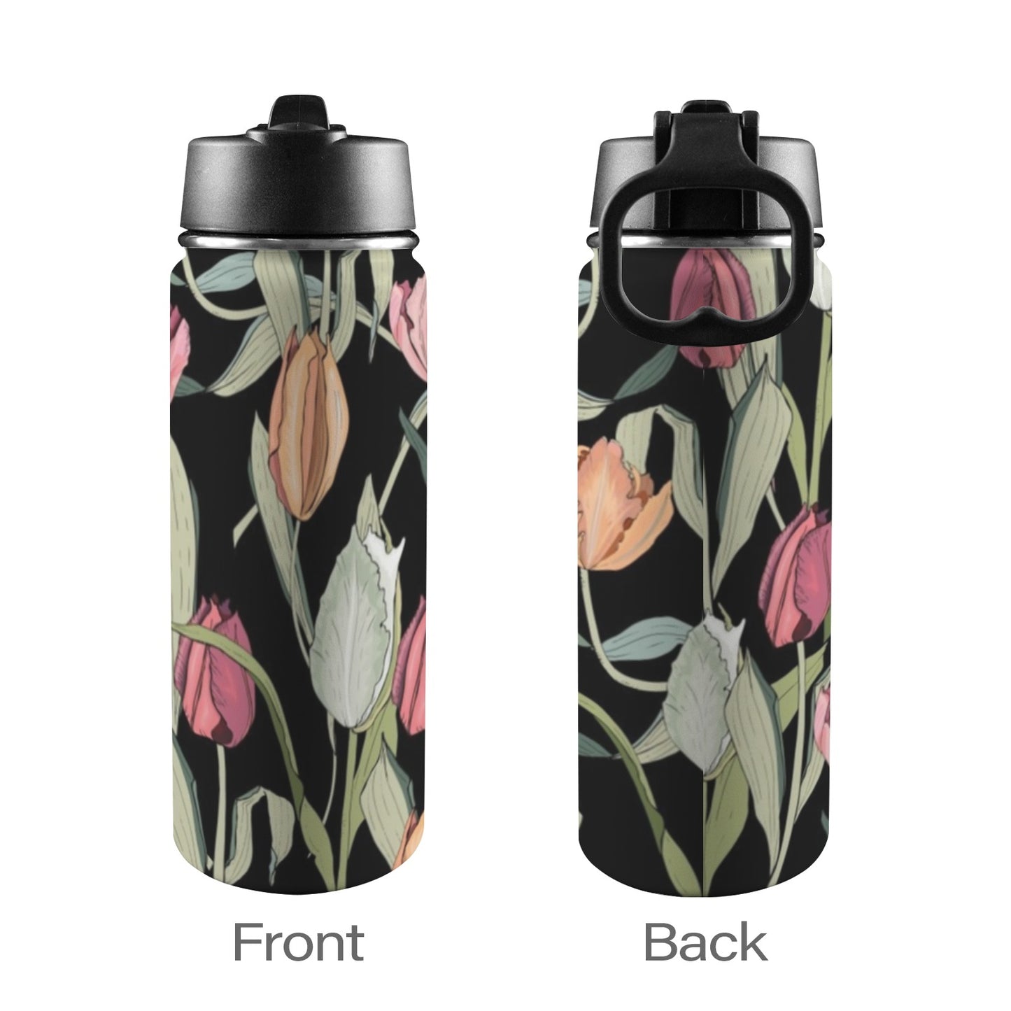 Tulips - Insulated Water Bottle with Straw Lid (18oz) Insulated Water Bottle with Swing Handle