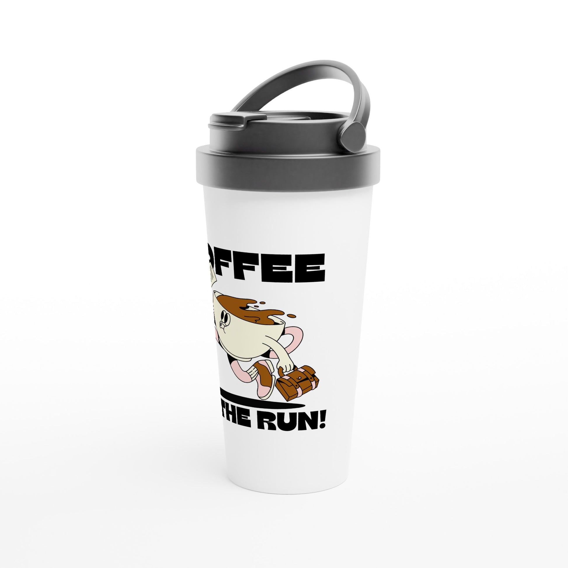 Coffee On The Run - White 15oz Stainless Steel Travel Mug Travel Mug Coffee Globally Fulfilled